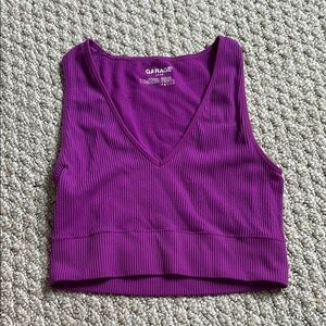 Garage Purple Ribbed V-Neck Crop Top